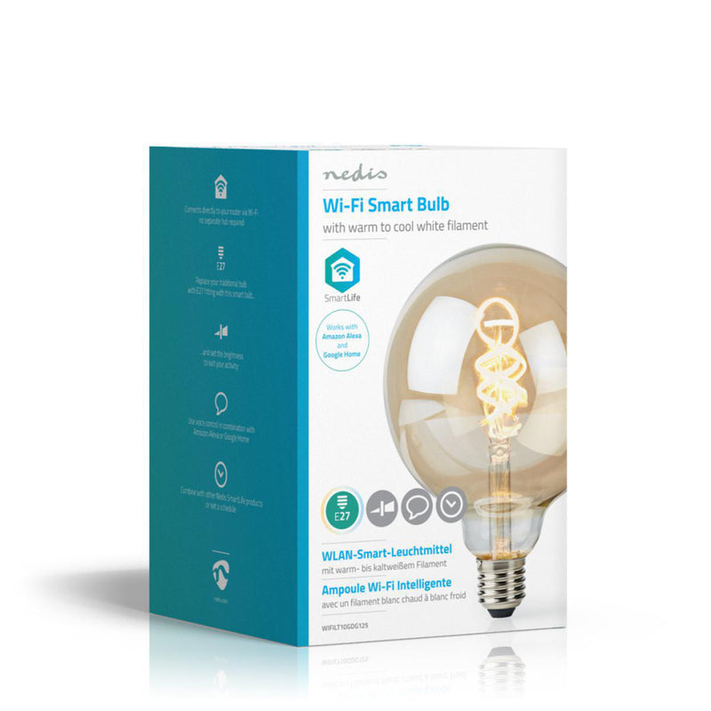 Afbeelding laden in galerijviewer, Nedis wifilt10gdg125 wi-fi warm tot koel wit led filamentlampgedraaid e27 g125 5,5 w 350 lm
