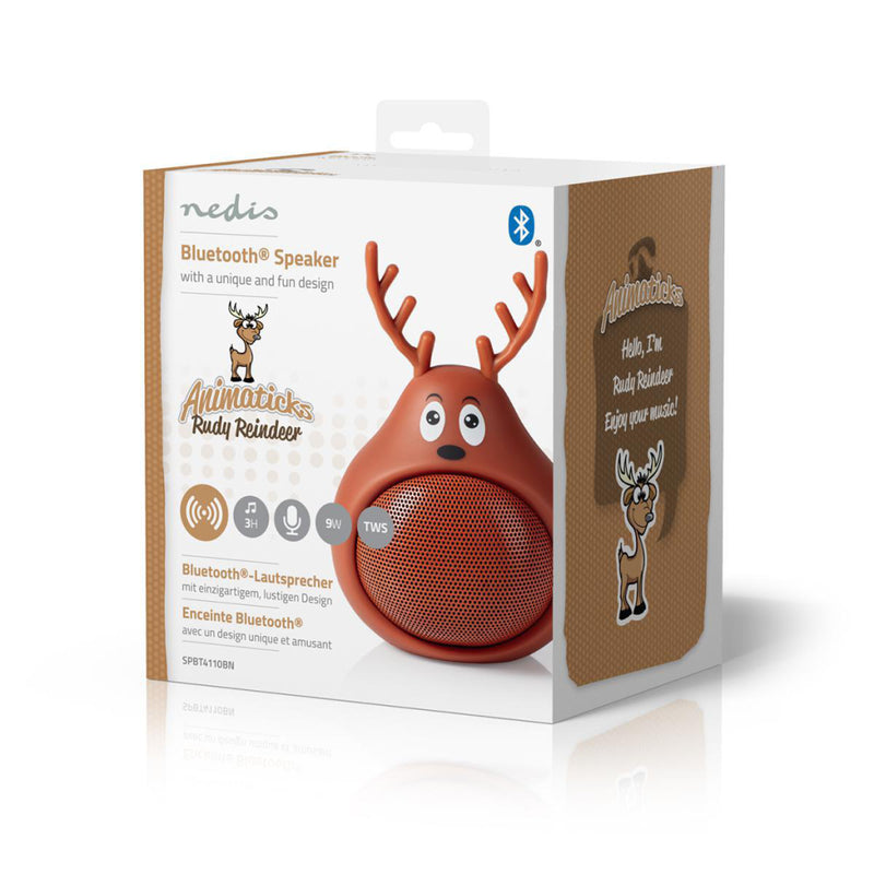 Afbeelding laden in galerijviewer, Nedis spbt4110bn animaticks bluetooth speaker 3 uur speeltijd handsfree bellen rudy reindeer
