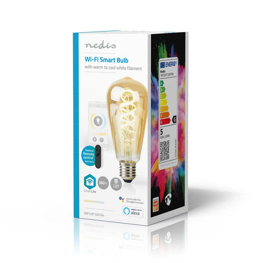 Nedis wifilrt10st64 smartlife led filamentlamp wi-fi e27 360 lm 4.9 w warm to cool white 1800 - 6500 k glas android trade; ios st64