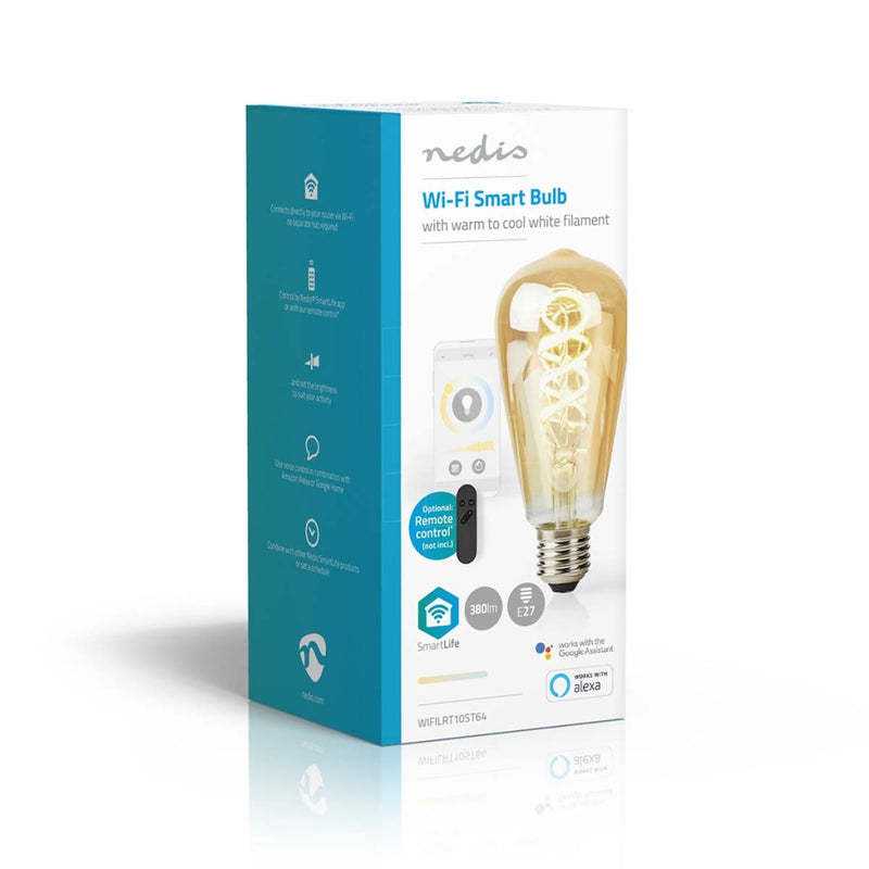 Afbeelding laden in galerijviewer, Nedis wifilrt10st64 smartlife led filamentlamp wi-fi e27 360 lm 4.9 w warm to cool white 1800 - 6500 k glas android trade; ios st64
