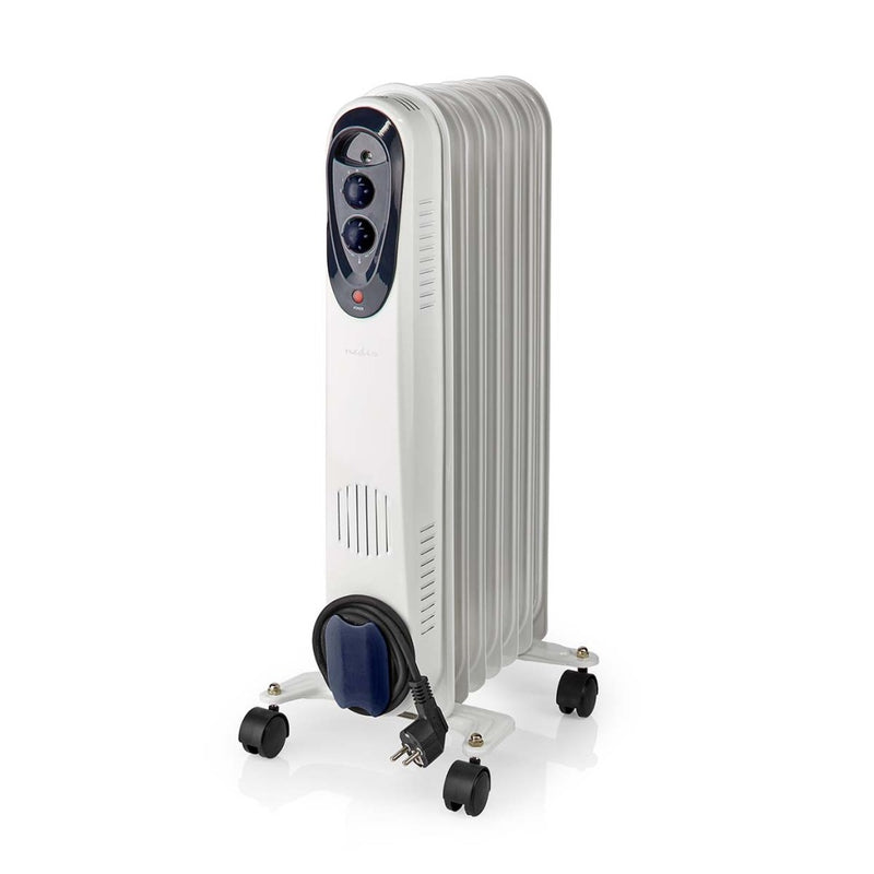 Afbeelding laden in galerijviewer, Nedis htoi30wt7 mobiele olieradiator 600 900 1500 w 7 vinnen instelbare thermostaat 3 warmte standen omvalpreventie wit
