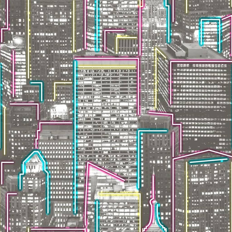 Afbeelding laden in galerijviewer, Noordwand behang good vibes skyscrapers glow in dark grijs
