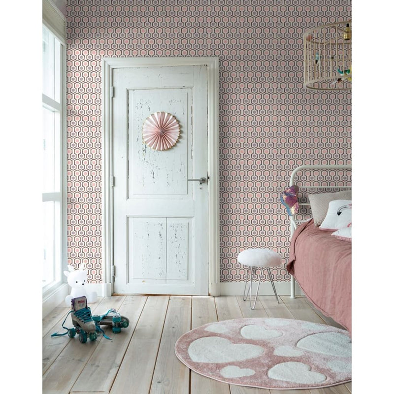 Afbeelding laden in galerijviewer, Noordwand behang good vibes hexagon pattern roze en paars
