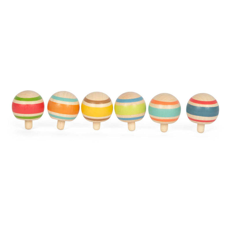 Afbeelding laden in galerijviewer, Small foot - houten tollen gestreept, set van 6

