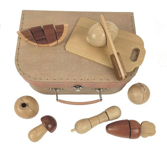 Houten groentenset in koffer. 3+