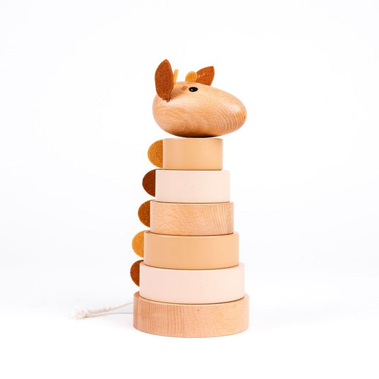 Houten stapel giraffe leonie. 21x10x10