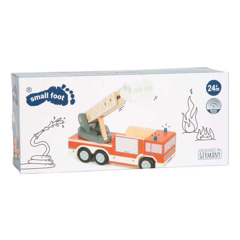 Afbeelding laden in galerijviewer, Small foot - houten brandweerwagen met roterende ladder
