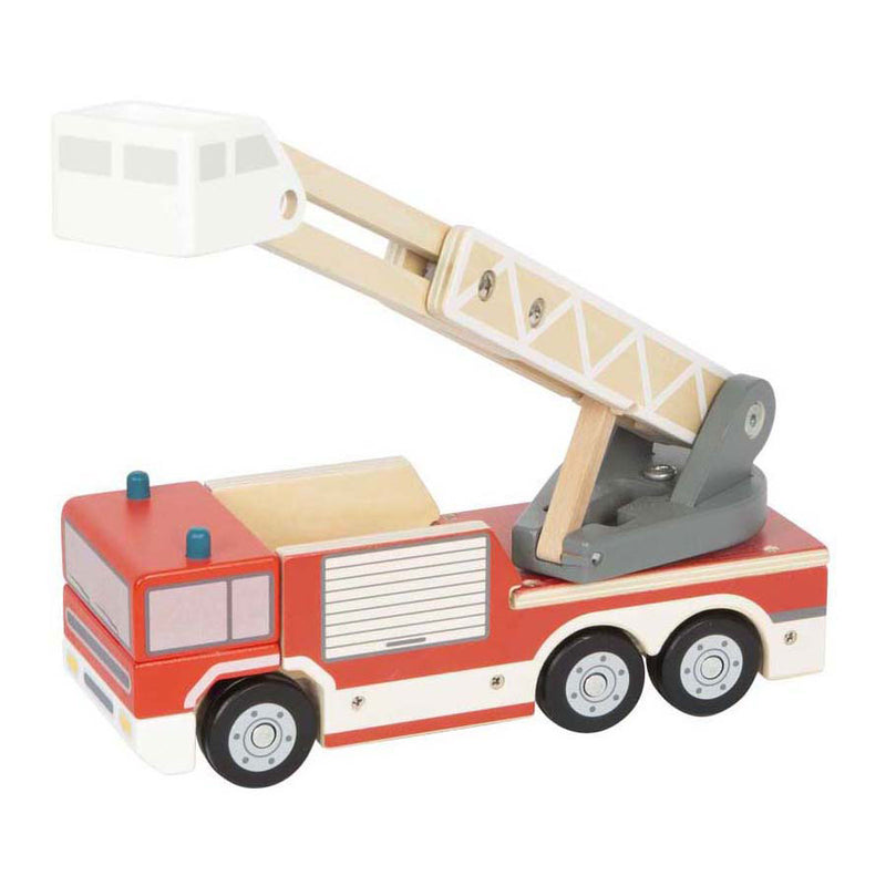 Afbeelding laden in galerijviewer, Small foot - houten brandweerwagen met roterende ladder
