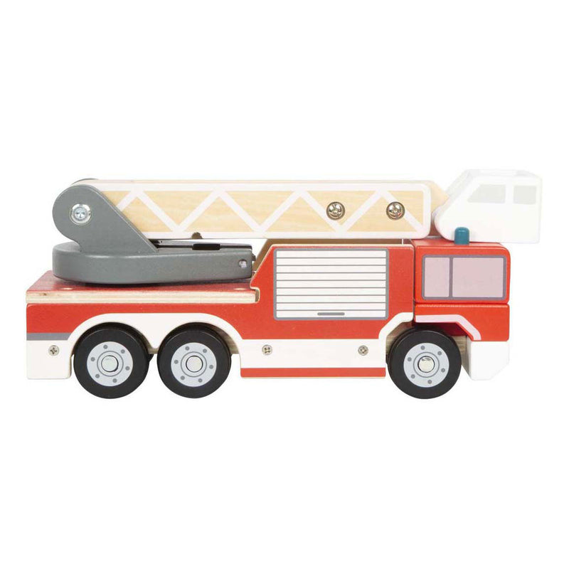 Afbeelding laden in galerijviewer, Small foot - houten brandweerwagen met roterende ladder
