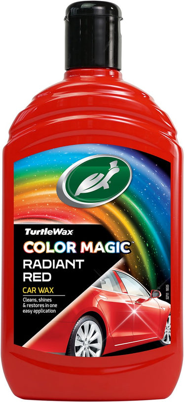 Turtle wax color magic radiant red wax - reinigt geeft glans - herstelt en voegt kleur toe - camoufleert krasjes en doffe plekken – geeft duurzame bescherming - snel en gemakkelijk in gebruik – 500ml