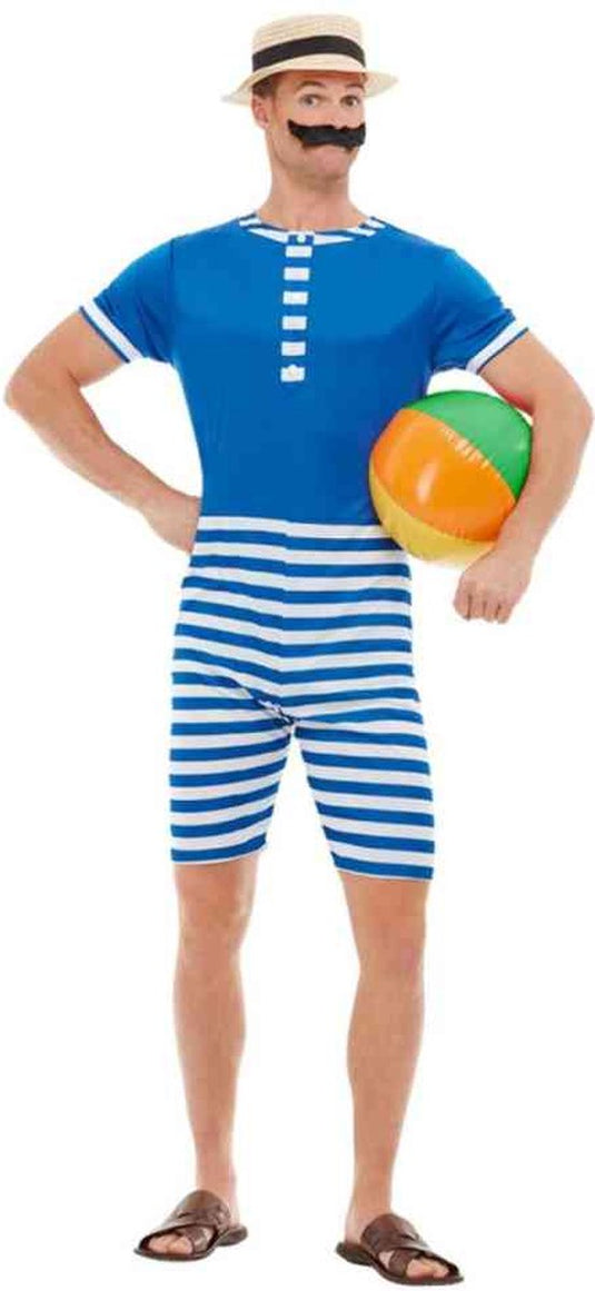 Smiffys - 20s bathing suit kostuum - m - blauw wit