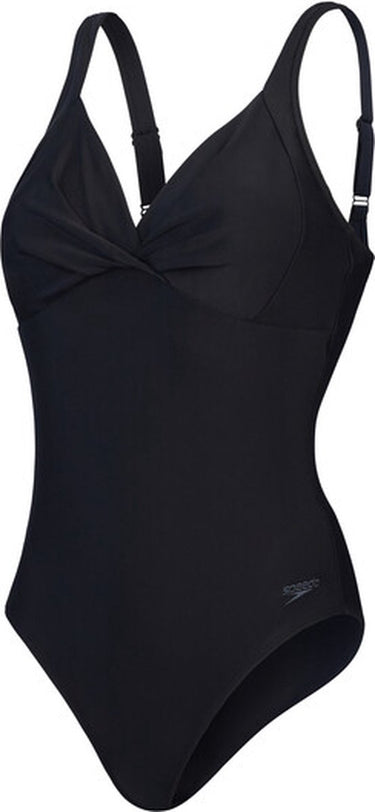 Speedo shaping cross knot 1 piece dames sportbadpak - corrigerend badpak dames - zwempak dames met uitneembare cups - sportbadpak dames met hartvormige halslijn en verstelbare bandjes - zwart - 38