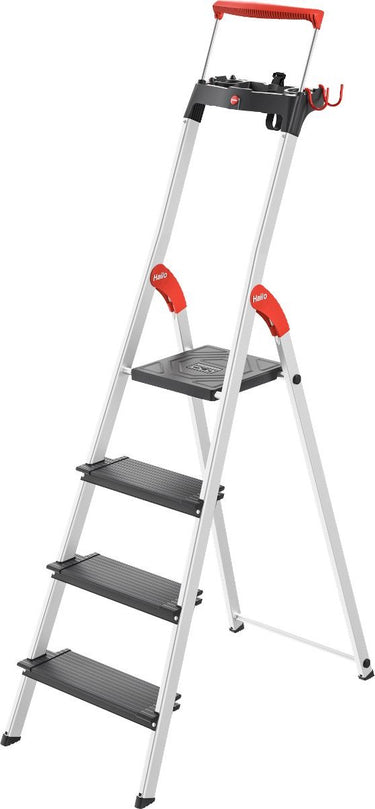 Hailo trapladder l100, en 131, met multifunctionele schaal en steunbeugel, tot 150 kg, 4 treden