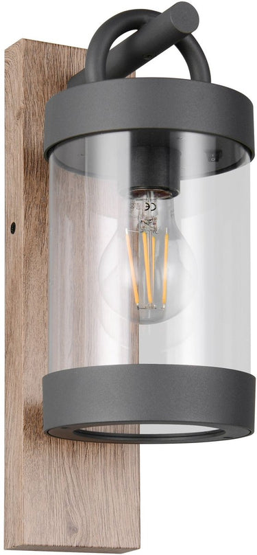 Trio sambesi - wandlamp - hout element - excl. 1x e27 4 w - schemersensor - wandmontage - buitenverlichting - ip44