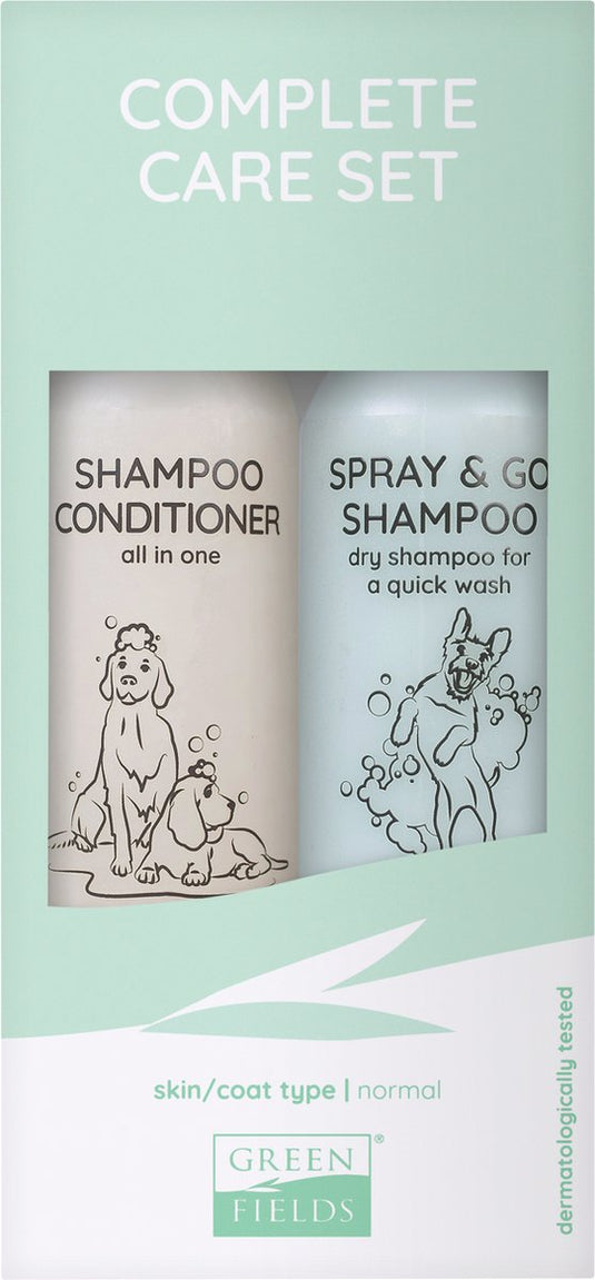 Greenfields vacht verzorging set voor honden shampoo conditioner en spray go droogshampoo 250ml