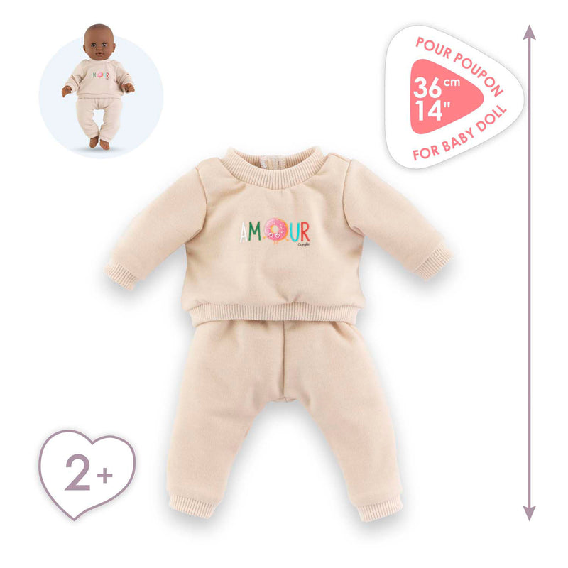 Afbeelding laden in galerijviewer, Corolle babypop trainingspak beige 36cm poppenkleding outfit.
