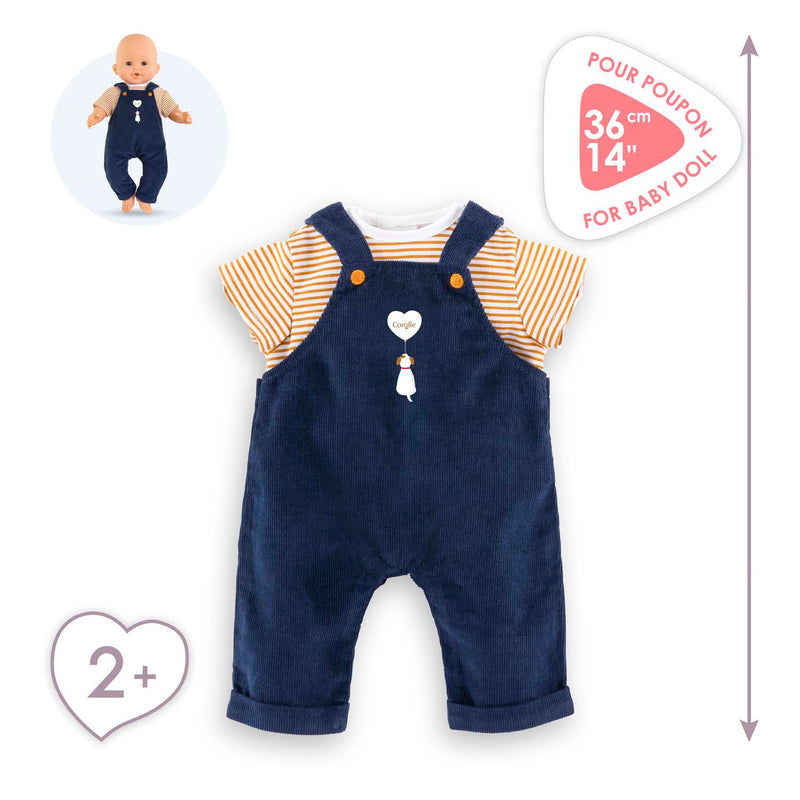 Afbeelding laden in galerijviewer, Corolle t-shirt en marineblauw overall, 36cm
