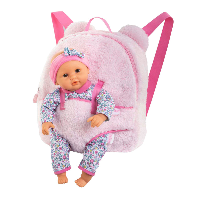 Afbeelding laden in galerijviewer, Corolle poppen draagrugzak roze pluche 30cm babypop accessoire.
