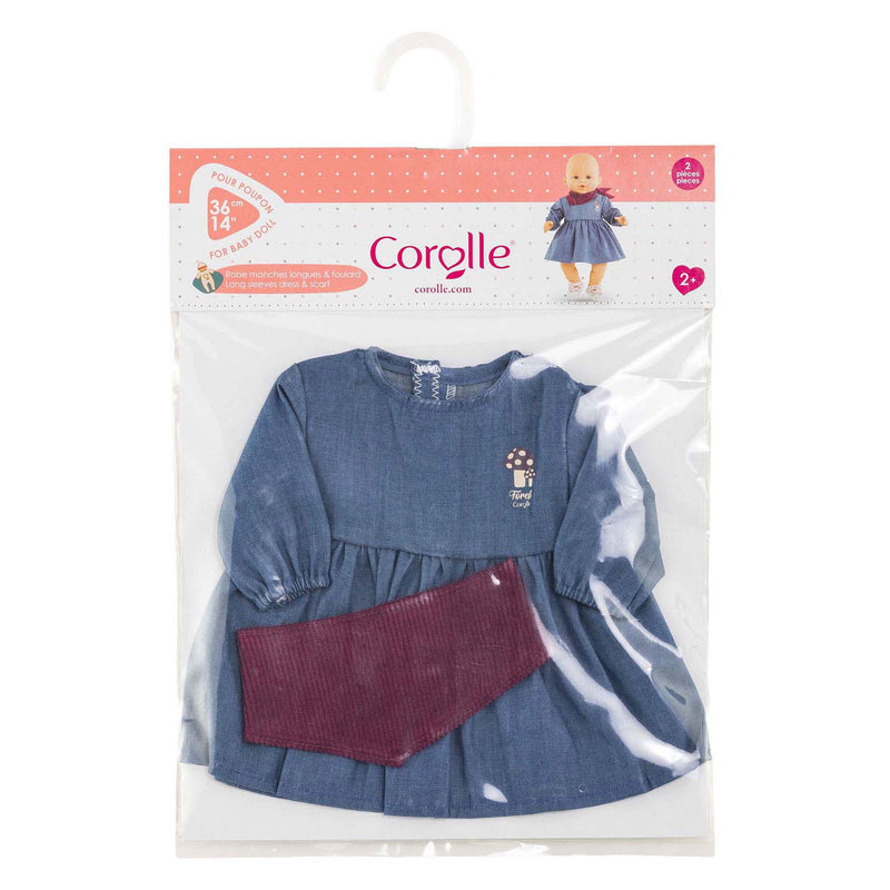 Afbeelding laden in galerijviewer, Corolle poppen jeansjurk met sjaal - babypop kleding 36cm denim.
