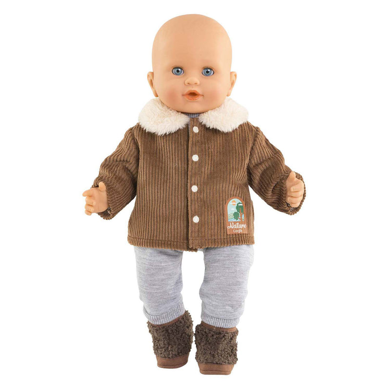 Afbeelding laden in galerijviewer, Corolle poppenjasje velours kleine ontdekker 36cm bruin fleece natuurprint.
