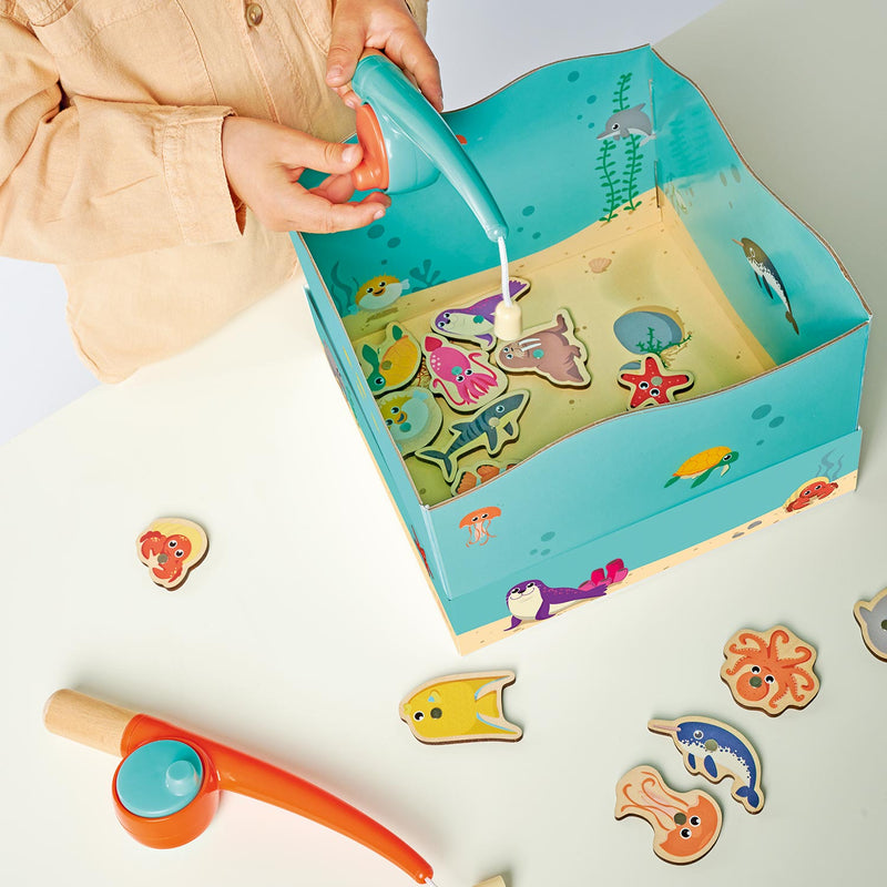 Afbeelding laden in galerijviewer, Simba houten visspel educatief speelgoed aquarium magneet hengel 19-delig.
