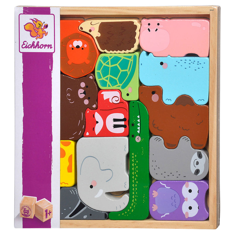 Afbeelding laden in galerijviewer, Eichhorn houten dieren vormen in houten box, 14dlg.
