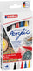 Edding 5300 acrylstiften fijn - 5 basis kleuren - zwart, verkeersrood, gentiaanblauw, zonnig geel en verkeerswit - ronde punt van 1-2 mm - watervaste inkt voor het tekenen op o.a. canvas, kunstpapier, hout, kiezelstenen en steen