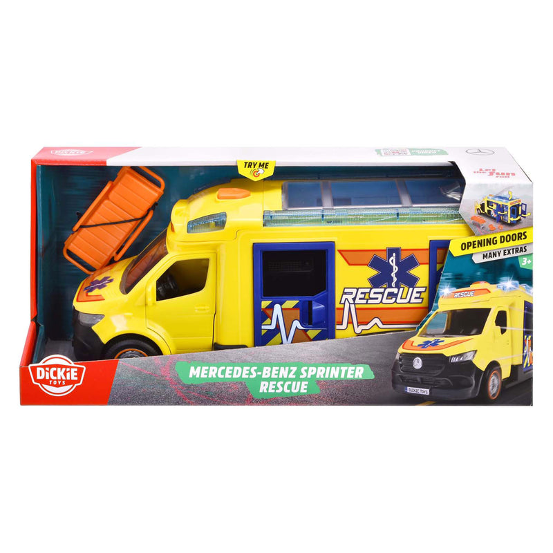Afbeelding laden in galerijviewer, Dickie toys - mercedes benz sprinter rescue - ziekenwagen - ambulance - licht en geluid - vanaf 3 jaar
