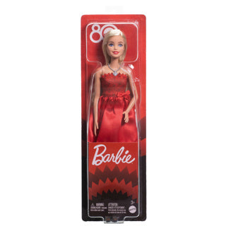 Afbeelding laden in galerijviewer, Barbie mattel 80-jubileum modepop – robijnrode jurk zilveren accenten

