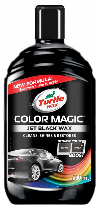 Turtle wax color magic jet black wax - reinigt geeft glans - herstelt en voegt kleur toe - camoufleert krasjes en doffe plekken – geeft duurzame bescherming - snel en gemakkelijk in gebruik – 500ml