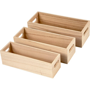 Creotime opslag kratten, l: 22+23,5+25 cm, b: 6,5+7,5+8,5 cm, 3 stuks, keizerin boom