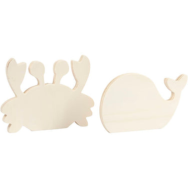 Creativ company houten zeedieren krab en walvis, 2st.