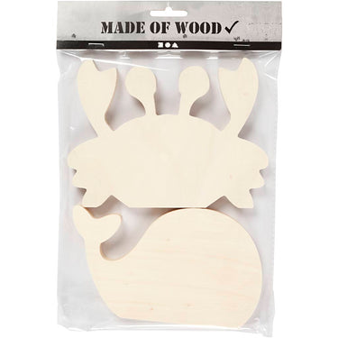 Creativ company houten zeedieren krab en walvis, 2st.