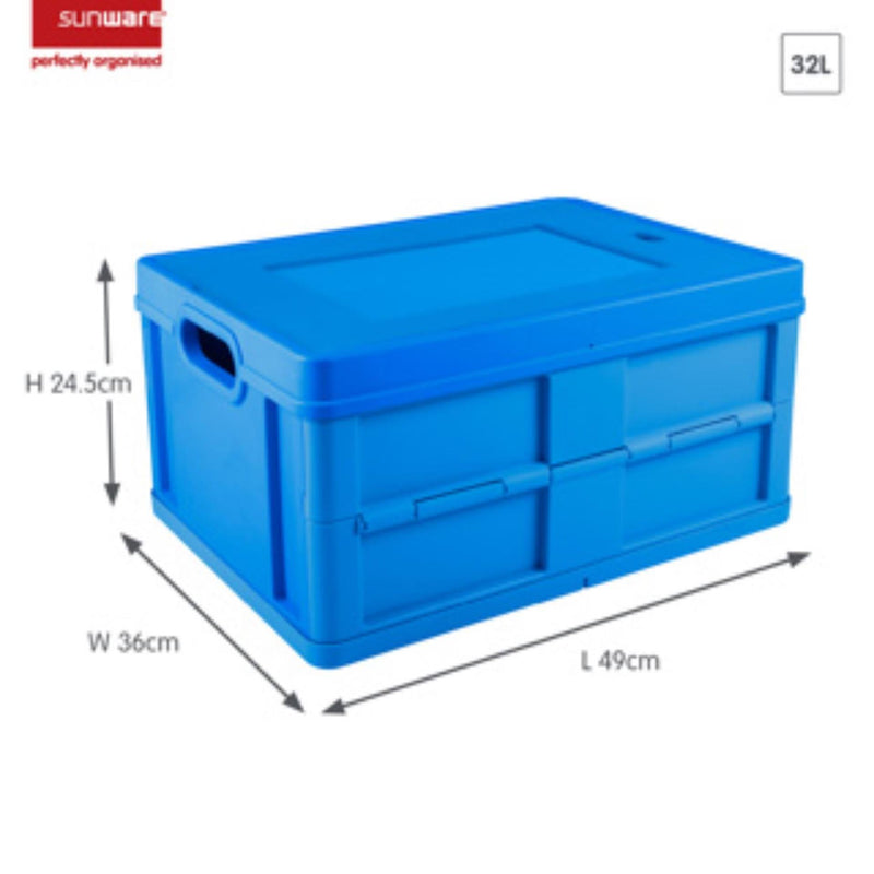 Afbeelding laden in galerijviewer, Sunware square gesloten vouwkrat 32l met deksel blauw
