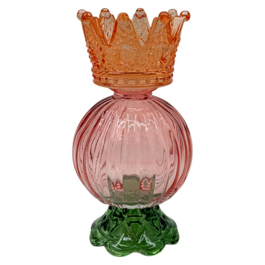 Mansion atmosphere kandelaar met kroon oranje 8x15,5cm