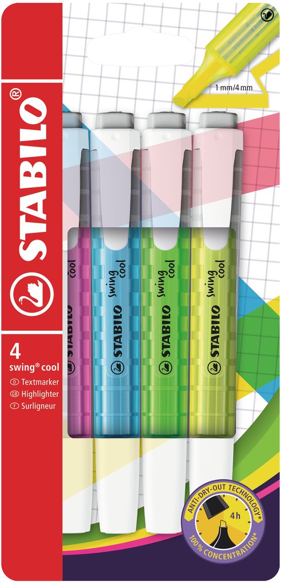 Afbeelding laden in galerijviewer, Stabilo swing cool - markeerstift - perfect voor onderweg - etui met 4 kleuren
