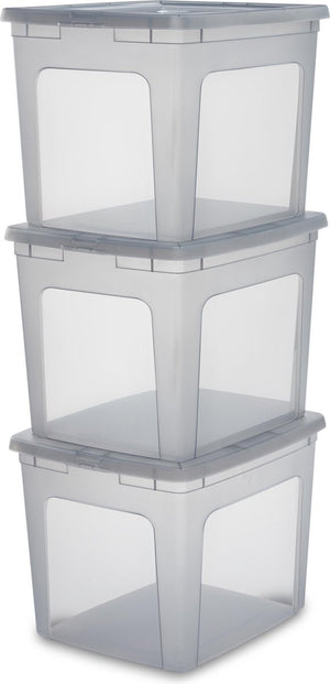 Iris clearbox opbergbox - 30l - kunststof - grijs - set van 3