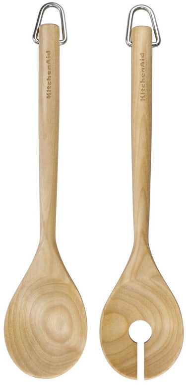 Kitchenaid saladebestek, salade couvert, set van 2 stuks, 30 cm, berkenhout, bruin -