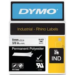Permanente polyestertape dymo rhino zwart, wit 9 mm