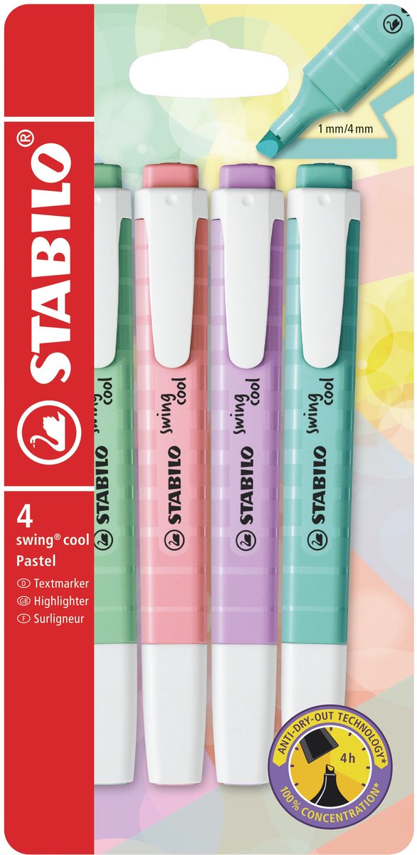 Afbeelding laden in galerijviewer, Stabilo swing cool - markeerstift - perfect voor onderweg - pastel - etui met 4 kleuren
