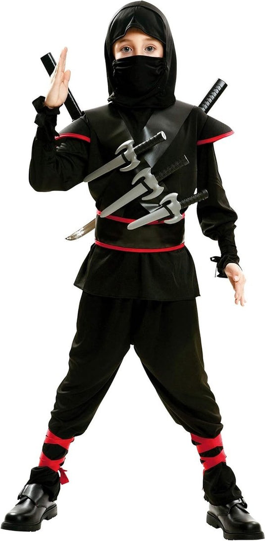 Mom funcompany ninja asassin kostuum kind zwart rood - 5-6 jaar (116cm)