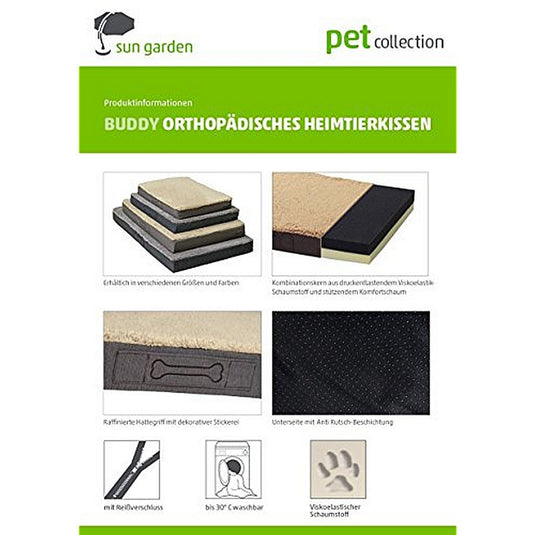 Sun garden buddy orthopedisch hondenkussen 79x60x8cm antraciet