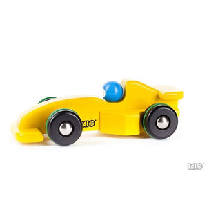 Bajo houten racewagen geel. 1+