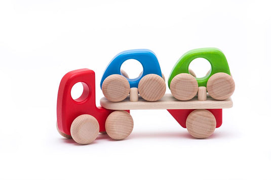 Bajo houten autotransporter. 21x5,2x10,5