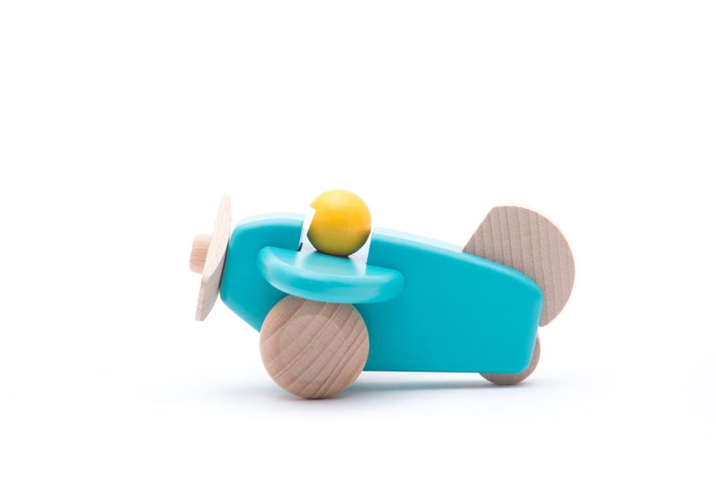 Afbeelding laden in galerijviewer, Bajo houten vliegtuig met piloot blauw.
