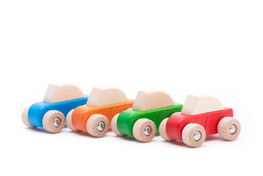 Bajo houten pullback auto blauw. 8,7x5,7