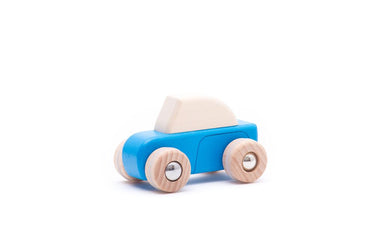 Bajo houten pullback auto blauw. 8,7x5,7