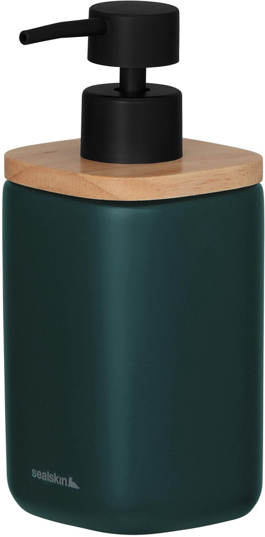 Sealskin mind - zeepdispenser 200 ml - zeeppompje vrijstaand - fsc - houtlook donkergroen