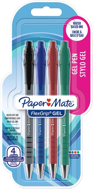 Paper mate flexgrip gelpennen | medium punt (0,7 mm) | zwarte, blauwe, rode en groene inkt | 4 stuks