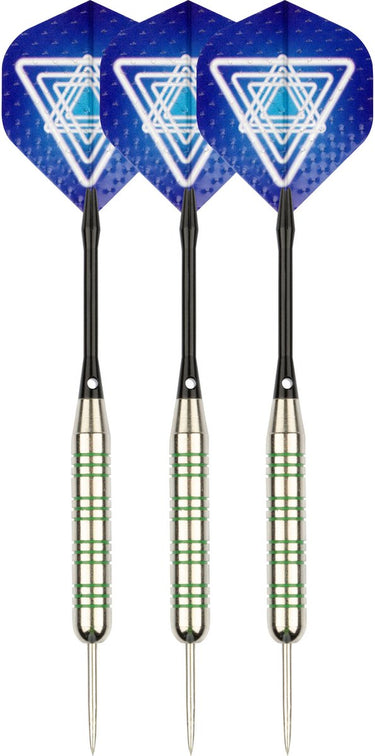 Faver dartpijlenset compleet - reserve shafts - nikkel silver - metalic - blauw - 23 gram